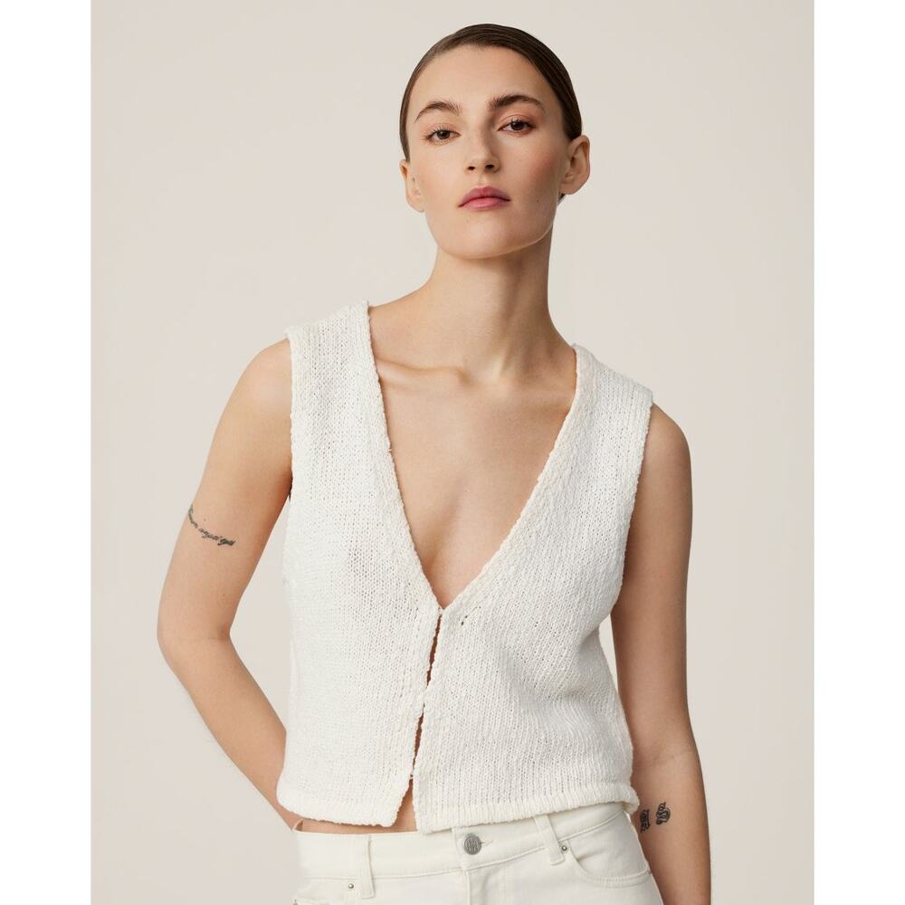 MSCH Copenhagen Hannalie Knit Top L/XL White  Soft Cozy Minimalist